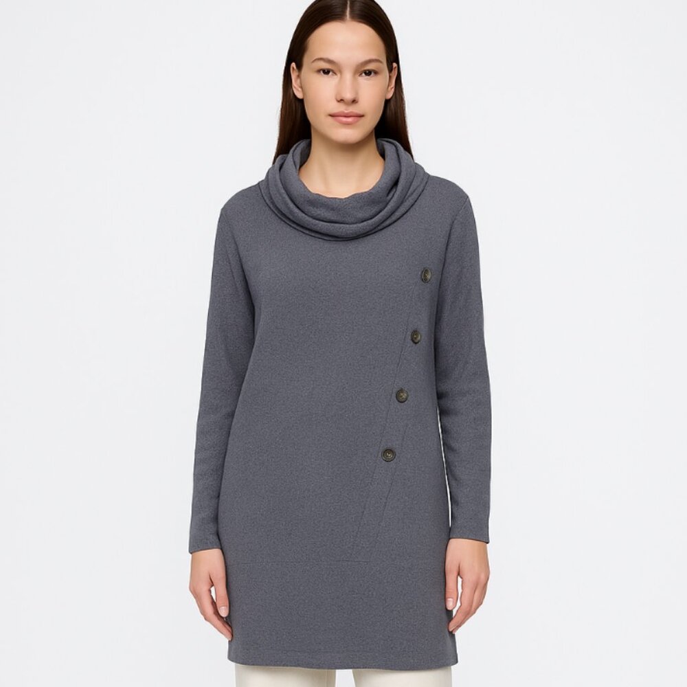 Love Scarlett Cowl Neck Button Sweater, Size 3X, Gray